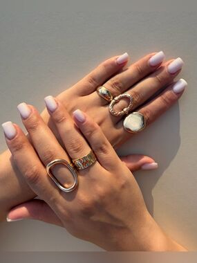 Gold Statement Open Oval & Chunky Rings Set - Women Jewelry